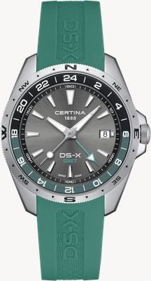 Certina DS-X Quartz GMT (41mm) Grey Dial / Green Silicone Strap C0474521708100