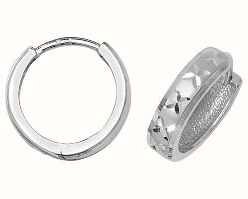 James Moore TH 9k White Gold Diamond Cut Hinged Hoop Earrings ER013W