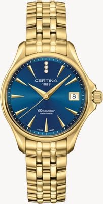 Certina DS Action Lady Diamond Quartz (33.8mm) Blue Sunray Dial / Gold PVD Stainless Steel Bracelet C0320513304600