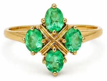 Pre-owned 9ct Yellow Gold 4 Stone Emerald Ring J98838