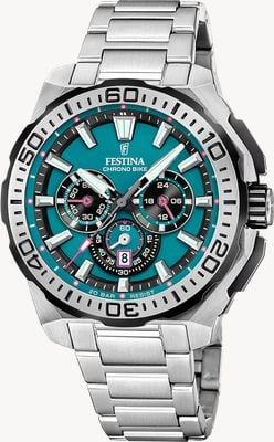 Festina Chrono Bike 2025 (45.5mm) Turquiose Dial / Stainless Steel Bracelet F20724/6