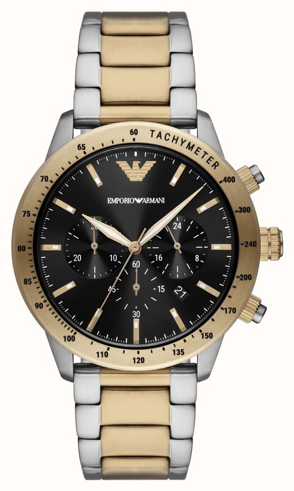 Emporio Armani Men s Black Chronograph Dial Two Tone Stainless Steel Bracelet AR11521 First Class Watches