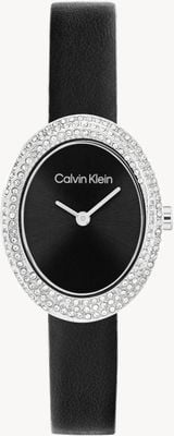 Calvin Klein Twisted Bezel (24mm) Black Dial / Black Leather Strap 25100145