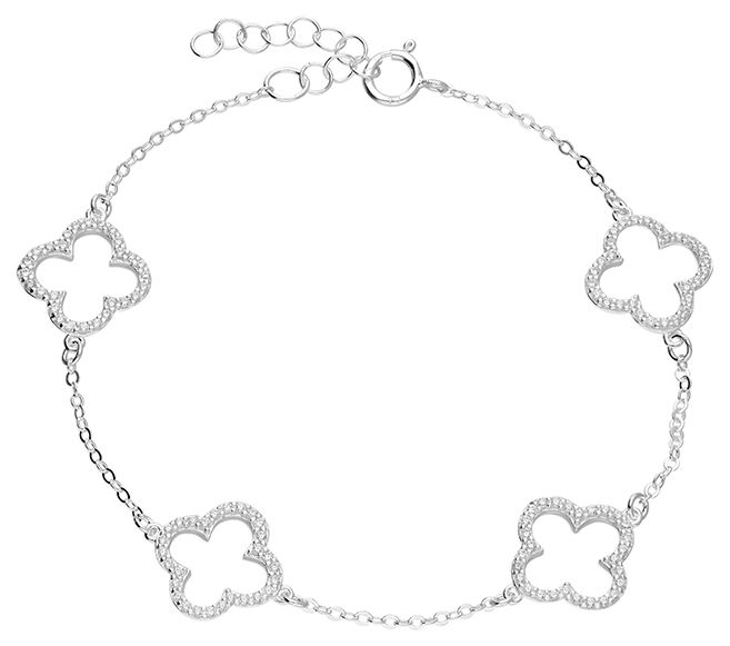 James Moore H6668/S Sterling Silver CZ Open Clover Bracelet Jewellery
