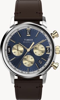 Timex Marlin Quartz Chrono (40mm) Blue Dial / Brown Leather Strap TW2W60400