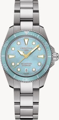 Certina DS Action Quartz (34.5mm) Blue Mother-of-Pearl Dial / Titanium Bracelet C0482104413100