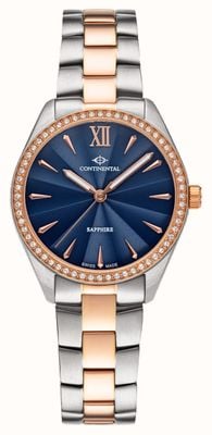 Continental Crystal Round (32.5mm) Textured Blue Dial / Two-Tone Stainless Steel Bracelet 22508-LT815831