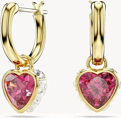 Swarovski Stilla Drop Earrings Heart Red Crystals Gold-Tone Plated 5684760