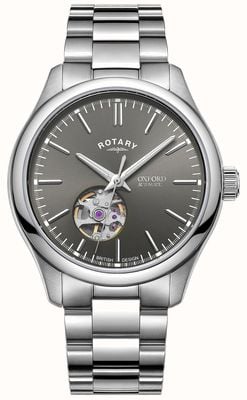 Rotary Contemporary Oxford Open-Heart Automatic (40mm) Grey Sunray Dial / Stainless Steel Bracelet GB05095/74