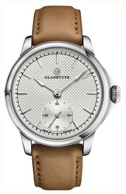 Tutima Glashütte Patria Small-Second Manual Winding (41mm) Silver Décor Dial / Brown Sheepskin Strap 6612-05