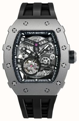 TSAR BOMBA Elemental Series Titanium Automatic (43.5mm) Black Skeleton Dial / Black Silicone Strap TB8208T-01