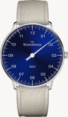 MeisterSinger Neo Sapphire (36mm) Sunburst Blue / Cream White Leather Strap NES908-SB115