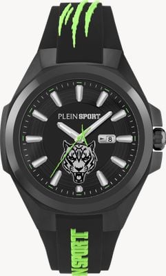 Plein Sport TIGERMASTER 3-Hand Date (47mm) Black Dial / Black Silicone Strap PS7BA0524