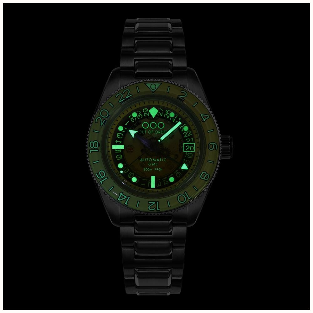 Out Of Order Limoncello Limited Edition Automatic GMT (40mm) Gradient Glass Dial / Stainless Steel Bracelet Watch OOO.001-25.LI.BAND.SS - alternate view 3
