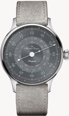 MeisterSinger Pangaea Day Date 365 (40mm) Grey Sunburst Dial / Suede Grey Leather Strap PDD365927_SV06