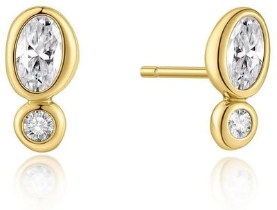 Ania Haie Gold Bezel Organic Pebble & Round Stud Earrings E076-05G