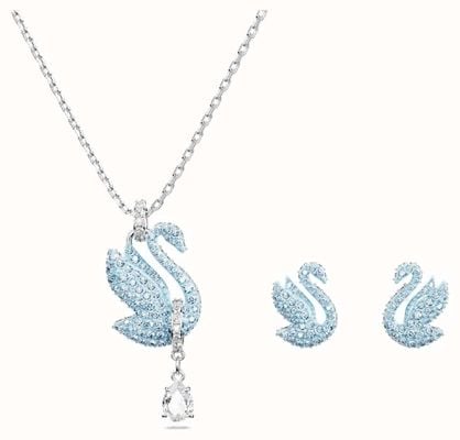 Swarovski Blue Rhodium Plated Swan Necklace And Earring Set 5660597