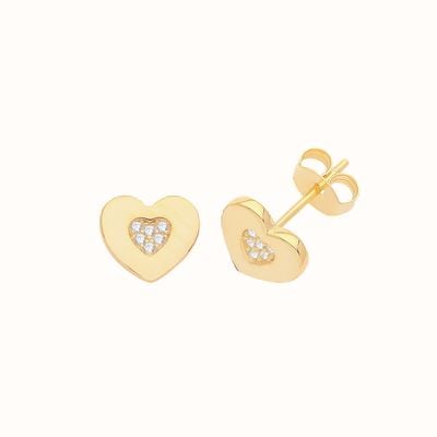 James Moore TH Sterling Silver Gold Plated Cubic Zirconia Set Gold Heart Studs G51260GP