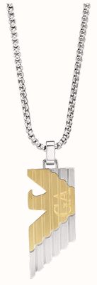 Emporio Armani Men's Eagle Logo Tag Pendant Two-Tone Stainless Steel Necklace EGS3073040