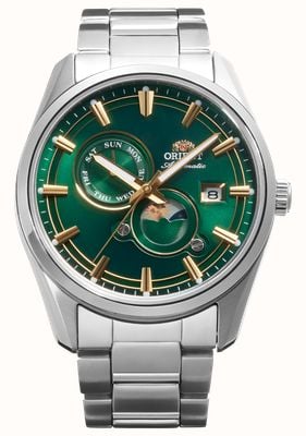 Orient Stretto Sun & Moon Automatic (41.5mm) Green Dial / Stainless Steel Bracelet RA-AK0314E30B