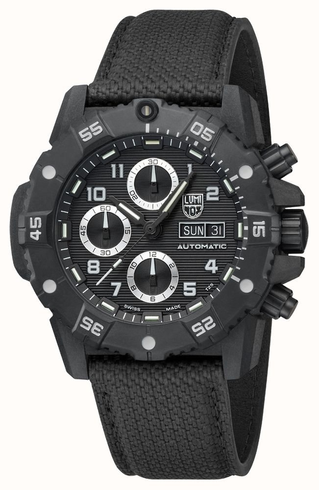 Luminox Master Carbon SEAL Auto Chrono 3880 Series (45mm) Black Dial / Black Technical Matrix Leather Strap Watch XS.3881 - alternate view 3