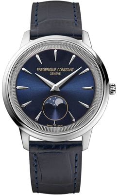 Frederique Constant Classics Moneta Moonphase (37mm) Blue Sunray Dial / Navy Blue Leather Strap FC-206N3S6