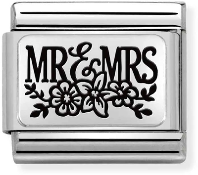Nomination Classic PLATES Steel And Silver 925 MR & MRS Flower Charm 330111/15