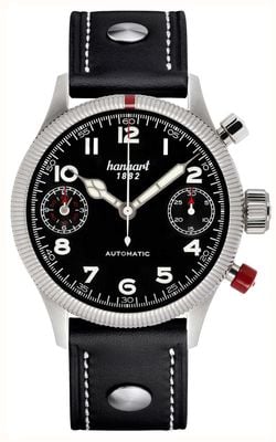 Hanhart PIONEER TwinDicator Automatic Chronograph (45mm) Black Dial / Black Leather Strap - M 731.210-0010