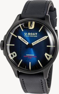 U-Boat Darkmoon Kama PVD (46.5mm) Photochromic Blue-Black Soleil Dial / Black Calfskin Leather Strap Watch 3341