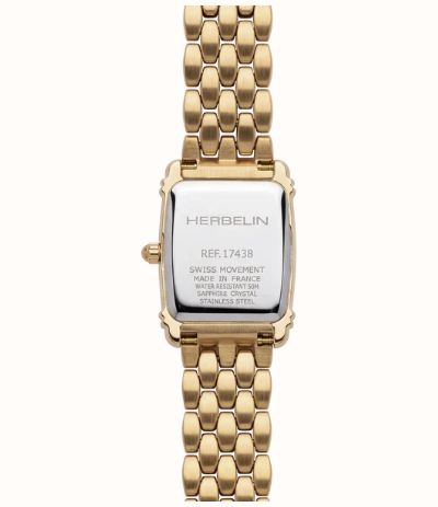 Herbelin Art Déco Quartz (17.8mm) Silver Guilloché Dial / Gold PVD Stainless Steel Double-Wrap Bracelet 17438BLP1N08 - alternate view 5