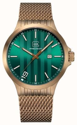 GLOCK Precision Date Quartz (44mm) Green Striped Dial / Gold PVD Stainless Steel Mesh Strap GW-12-2-24