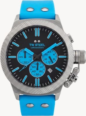TW Steel Canteen Quartz Chronograph (45mm) Black Dial / Blue Silicone Strap Watch CS131
