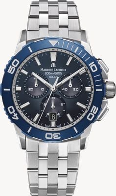 Maurice Lacroix Pontos S Solar Chronograph (42mm) Blue Smoked Translucid Dial / Stainless Steel Bracelet Watch PT1038-SSL42-430-1