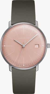 Junghans max bill Damen Quartz (32.7mm) Rose Dial / Dark Grey Leather Strap 47/4555.02