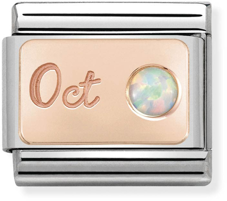 Nomination Classic October Birthstone Opal 9ct Rose Gold & Steel Charm 430508/10
