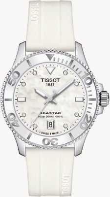 Tissot Seastar 1000 | 36mm | Mother of Pearl Dial | White Silicone Strap Watch T1202101711600