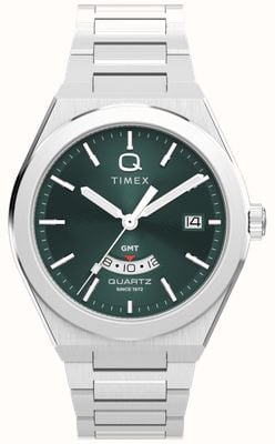 Timex Q Timex Continental GMT (39mm) Green Radial Texture Dial / Stainless Steel Bracelet TW2Y24800