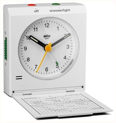 Braun BC05 Classic Analogue Travel Alarm Clock - White - W7.2cm x H7.8cm BC05W