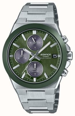 Casio Edifice Solar Powered Chronograph (39.5mm) Green Dial / Stainless Steel Bracelet EFS-S650D-3AEF