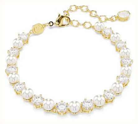 Swarovski Matrix Tennis bracelet, Crystal pearl, Round cut, White, Gold-tone plated 5742026