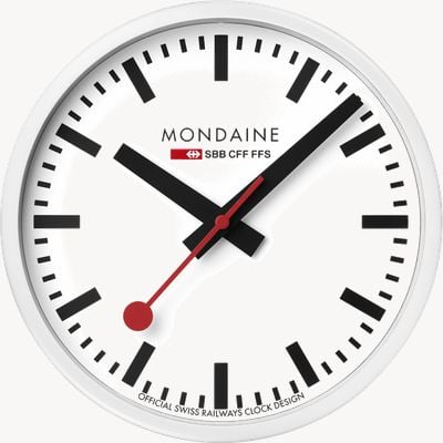Mondaine 'Official Swiss Railways Clock' 25cm Quartz Wall Clock - White Frame / White Dial A990.CLOCK.10SBB