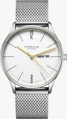 STERNGLAS Berlin Quartz (38mm) Metro Silver Dial / Milanese 20 Stainless Steel Mesh Bracelet S01-BE10-MI04