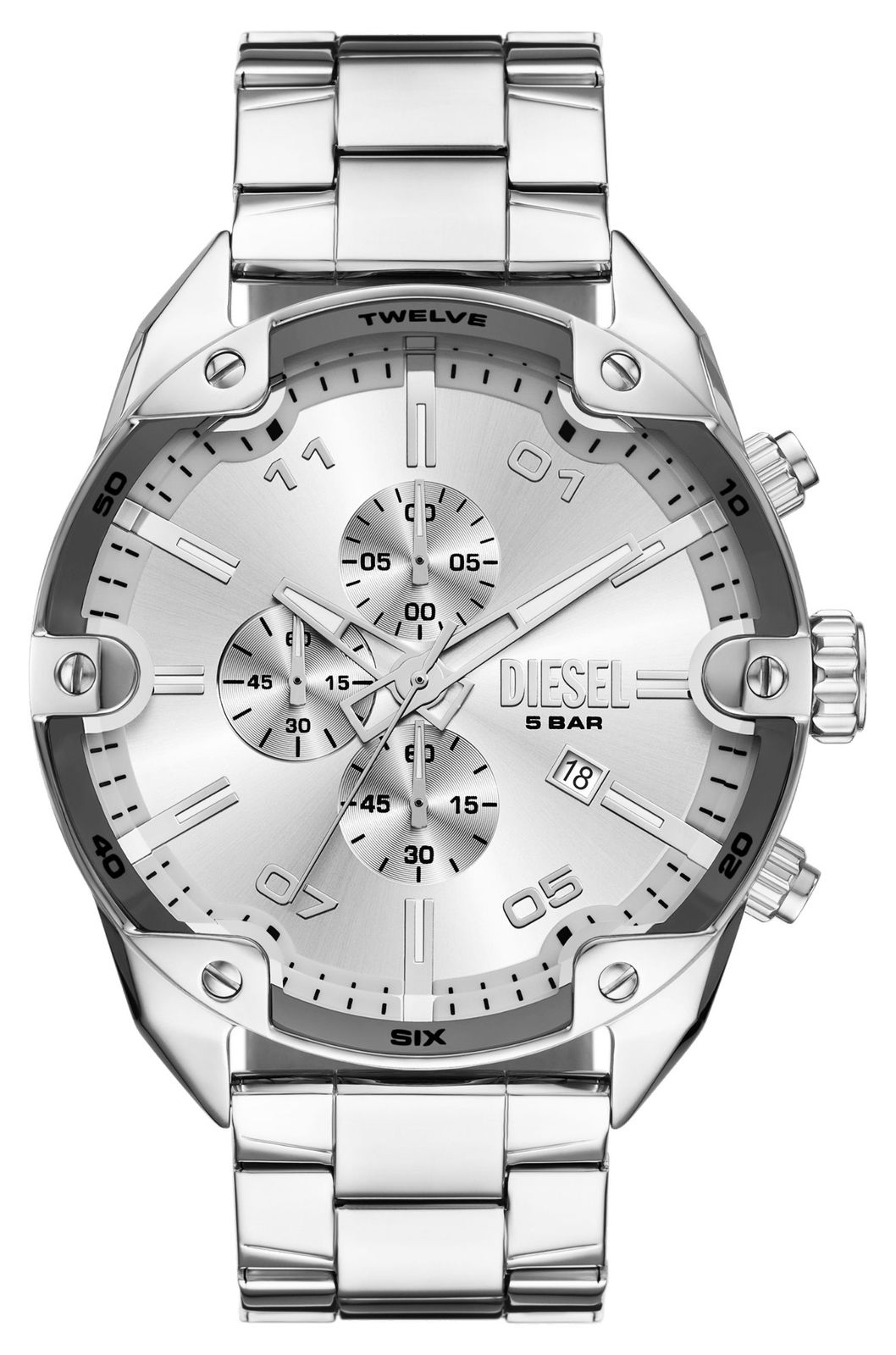 Diesel DZ4677 Men’s Spiked (49mm) Silver Chronograph Dial / Watch