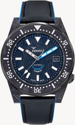 Squale T-183 Forged Carbon Blue (42mm) Forged Carbon Dial / Rubberized Leather Strap Watch T183AFCBL.RLBL