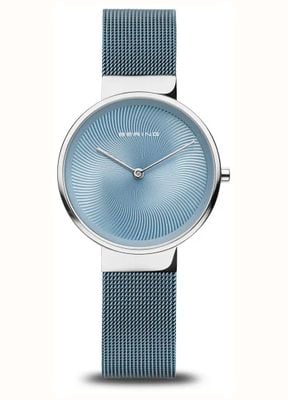 Bering Women's Classic (31mm) Blue Patterned Dial / Blue Stainless Steel Milanese Mesh Bracelet 19031-308