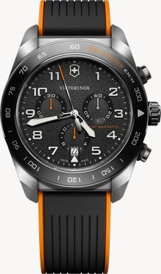 Victorinox Swiss Army Quartz Chronograph (42mm) Black Dial / Black & Orange Rubber Strap 242050