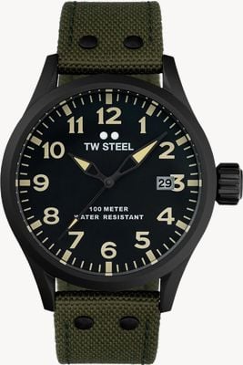 TW Steel Volante Quartz (45mm) Dark-Grey Dial / Green Textile Strap Watch VS102