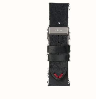 Sinn Black vintage-look cowhide leather strap with Bead-blasted stainless steel butterfly folding clasp BL5020-5003-400A_SLS185102B_20_18