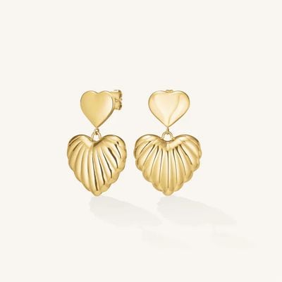 Rosefield Jewellery Double Heart Pendant Gold Stainless Steel Earrings JEDHG-J984