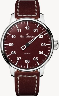 MeisterSinger Archao Automatic (43mm) Dark Red Grained Dial / Dark Red Leather Strap AR911